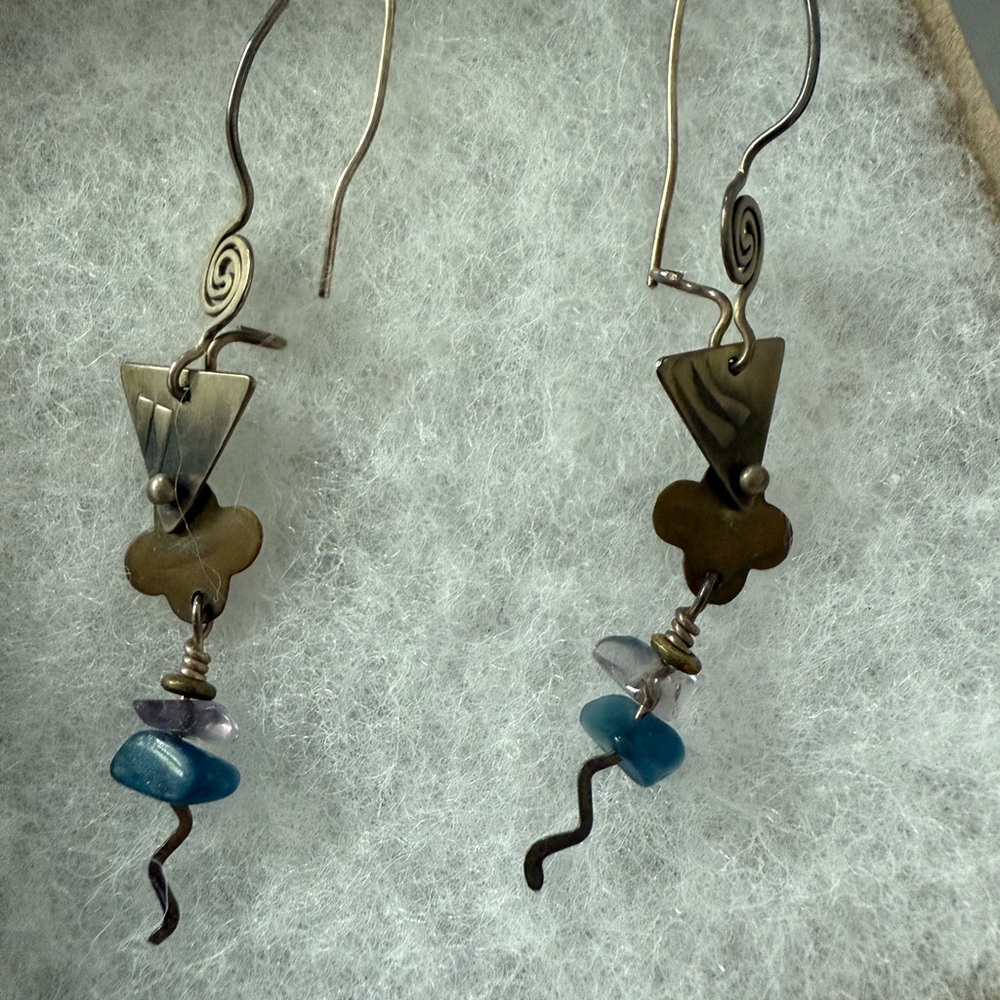 Sterling Silver Artisan Blue and Purple Dangle Earrings